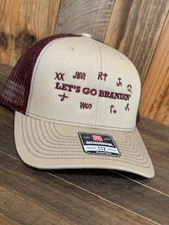 Let's Go Brandin' Trucker Cap Khaki with Burgundy mesh back burgundy embroidery Snapback Richardson cap