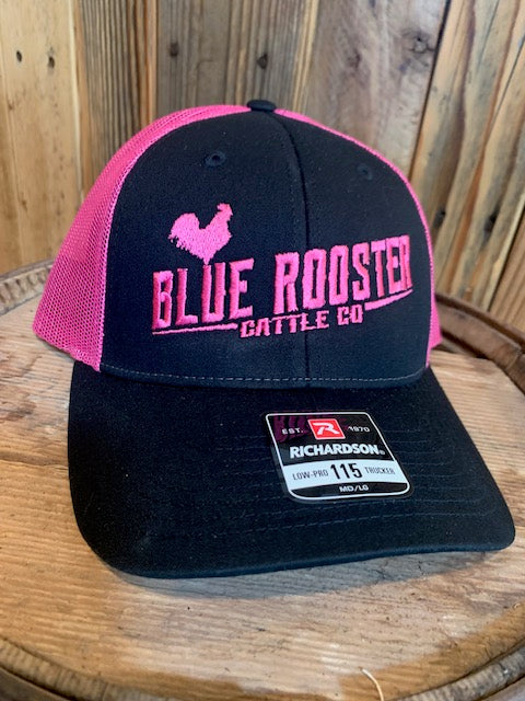 Blue Rooster Cattle Co Black with Pink mesh and Embroidery SnapBack  Cap
