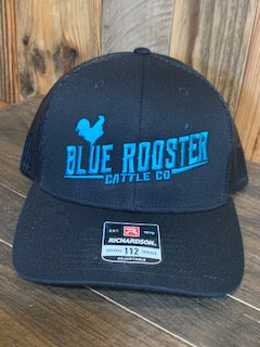 Blue Rooster Black front Black mesh back and Teal embroidery Richardson snapback Trucker Cap