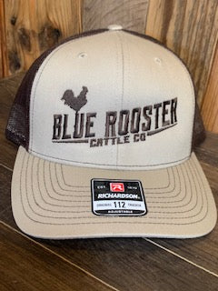 Blue Rooster Khaki front Brown Mesh back and Brown embroidery Richardson snapback Trucker Cap