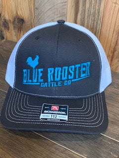 Blue Rooster Black front White Mesh back and Teal embroidery Richardson snapback Trucker Cap