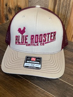Blue Rooster Trucker Cap Khaki and Burgandy