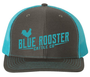 Blue Rooster Cattle Co Grey & Teal mesh SnapBack  Cap